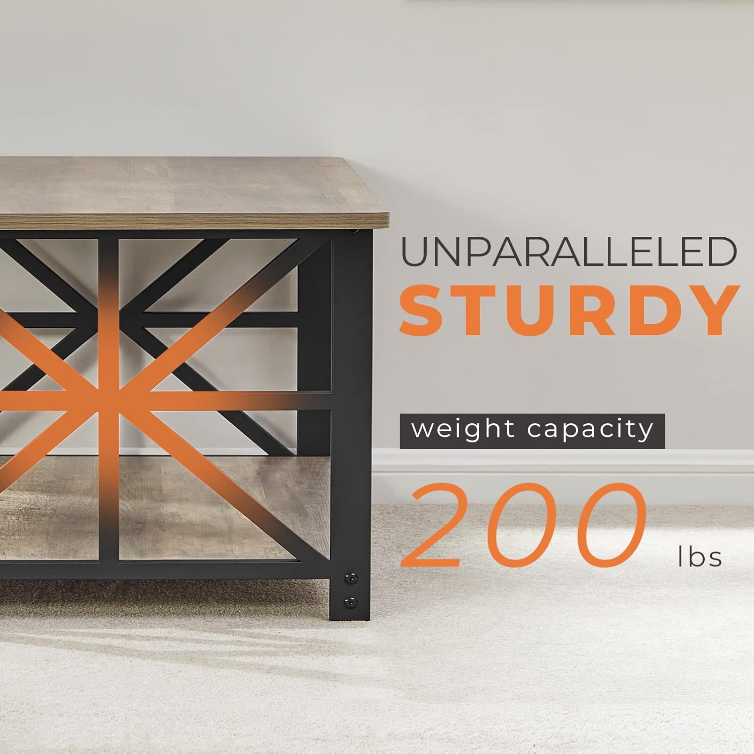 GreenForest Coffee Table for Living Room with Round Corners Farmhouse Style Center Table with Storage Shelf 39 Inch Space Saving Easy Assembly Gray Wash - Image 5