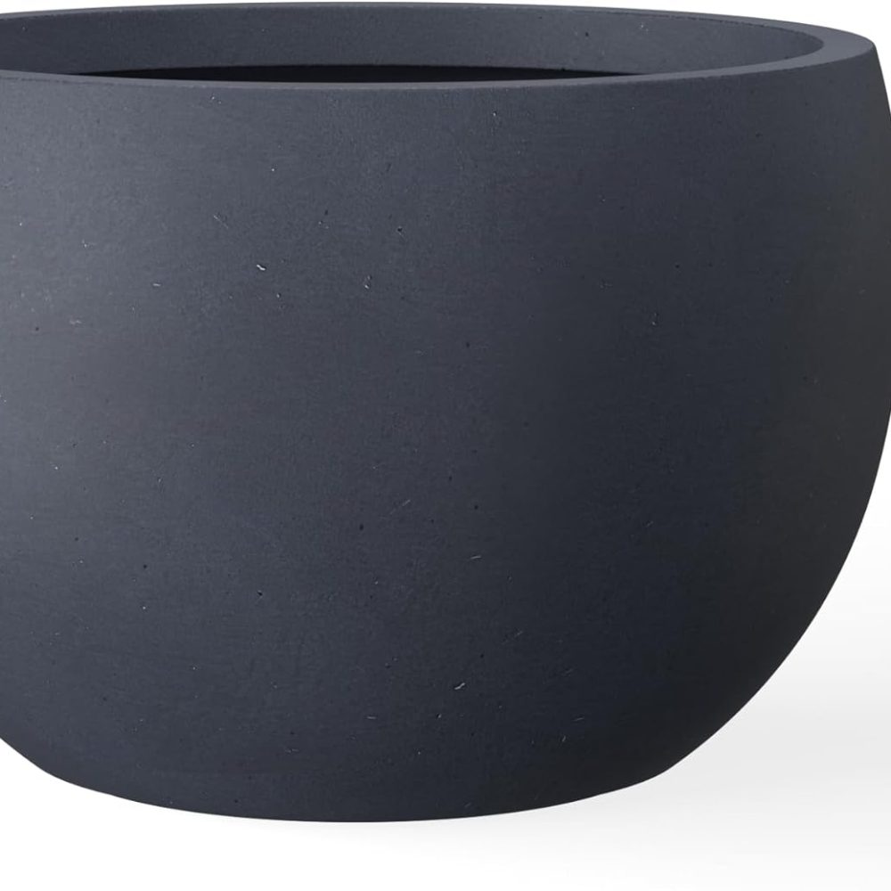 Kante 15.7" Dia Round Concrete Planter, Outdoor/Indoor Large Bowl Plant Pots with Drainage Hole and Rubber Plug for Garden Patio Balcony Home, Charcoal