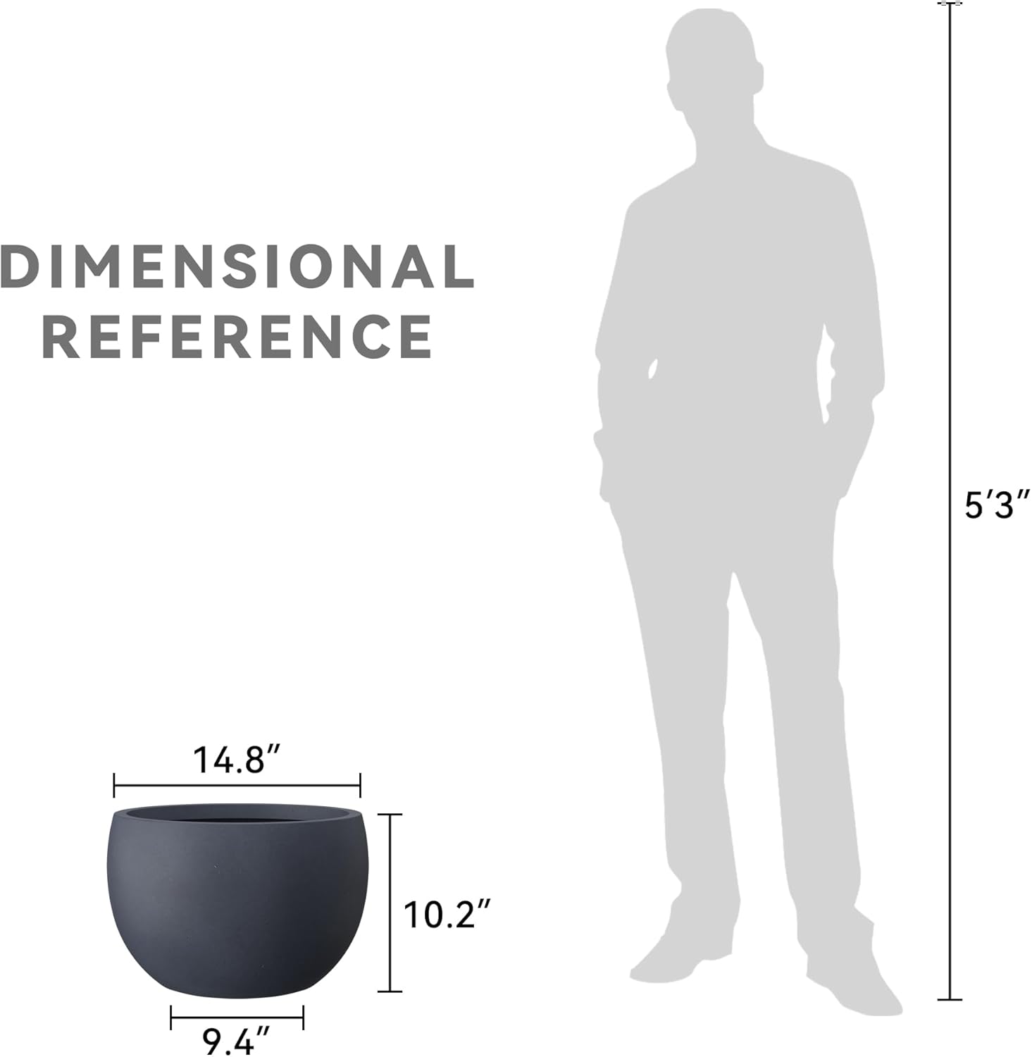 Kante 15.7" Dia Round Concrete Planter, Outdoor/Indoor Large Bowl Plant Pots with Drainage Hole and Rubber Plug for Garden Patio Balcony Home, Charcoal - Image 8