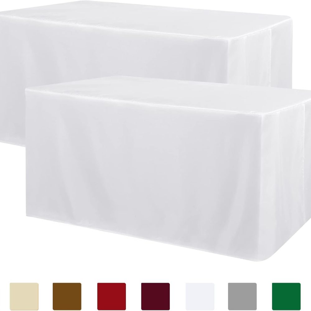 Obstal 2 Pack Table Clothes for 6 Foot Rectangle Tables - Water Resistant Washable Fabric Polyester Rectangle Table Cover Protector for Wedding, Banquet and Trade Shows, 72L x 30W x 30H Inches, White
