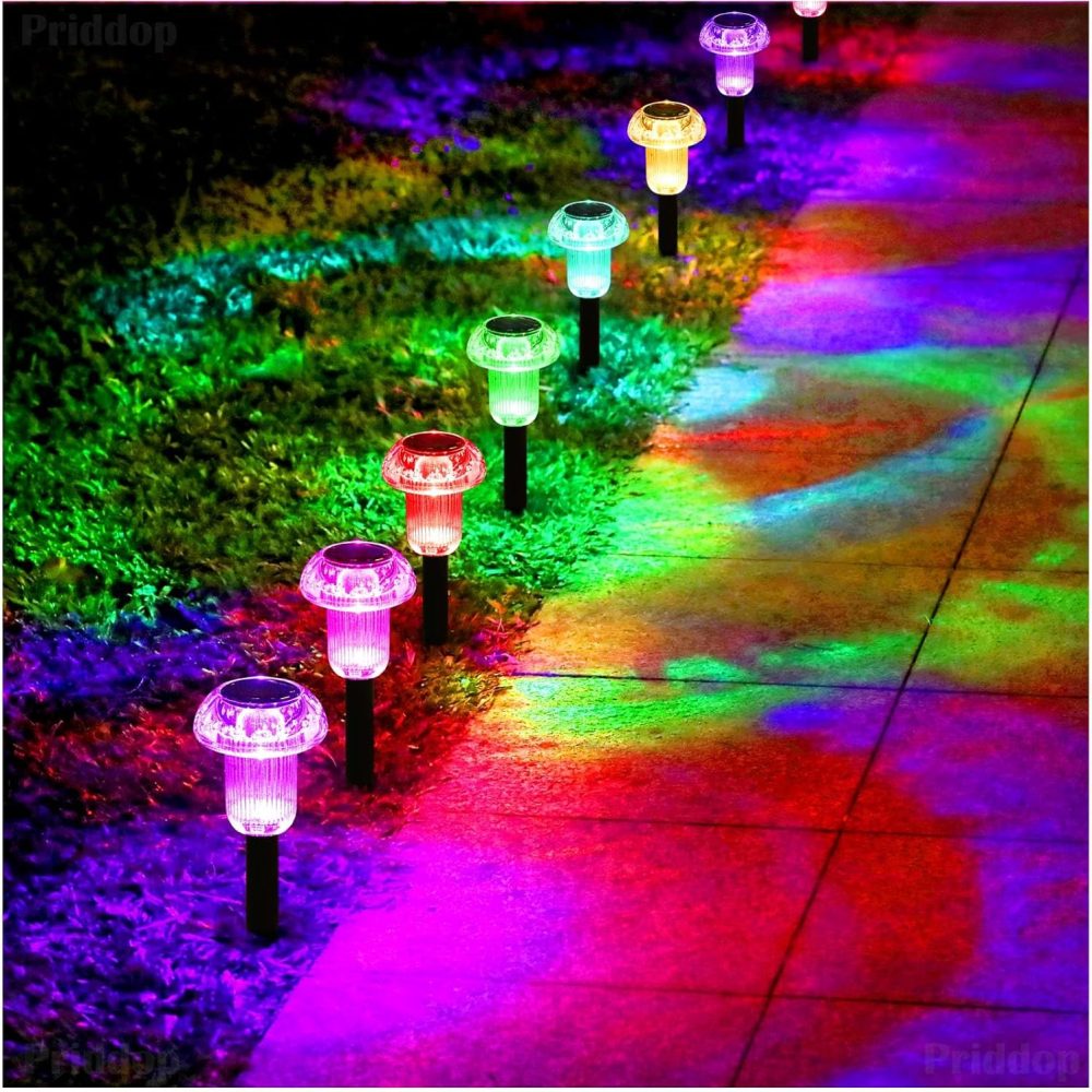 Solar Lights Outdoor Pathway Lights 8 Pack LED Waterproof Color Changing Mushroom for Garden Landscape Path Lawn Yard Decor