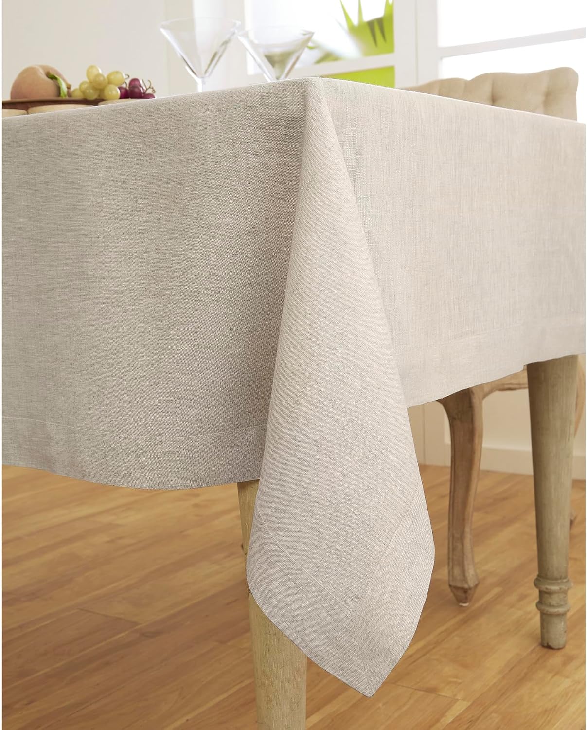 Solino Home Linen Tablecloth 60 x 144 Inch - 100% Pure Linen Light Natural Table Cloth for Rectangular Tables - Athena, Machine Washable Cloth Tablecloth for Summer - Image 2