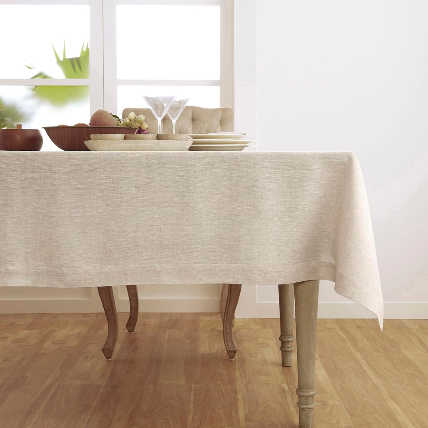 Solino Home Linen Tablecloth 60 x 144 Inch - 100% Pure Linen Light Natural Table Cloth for Rectangular Tables - Athena, Machine Washable Cloth Tablecloth for Summer - Image 3