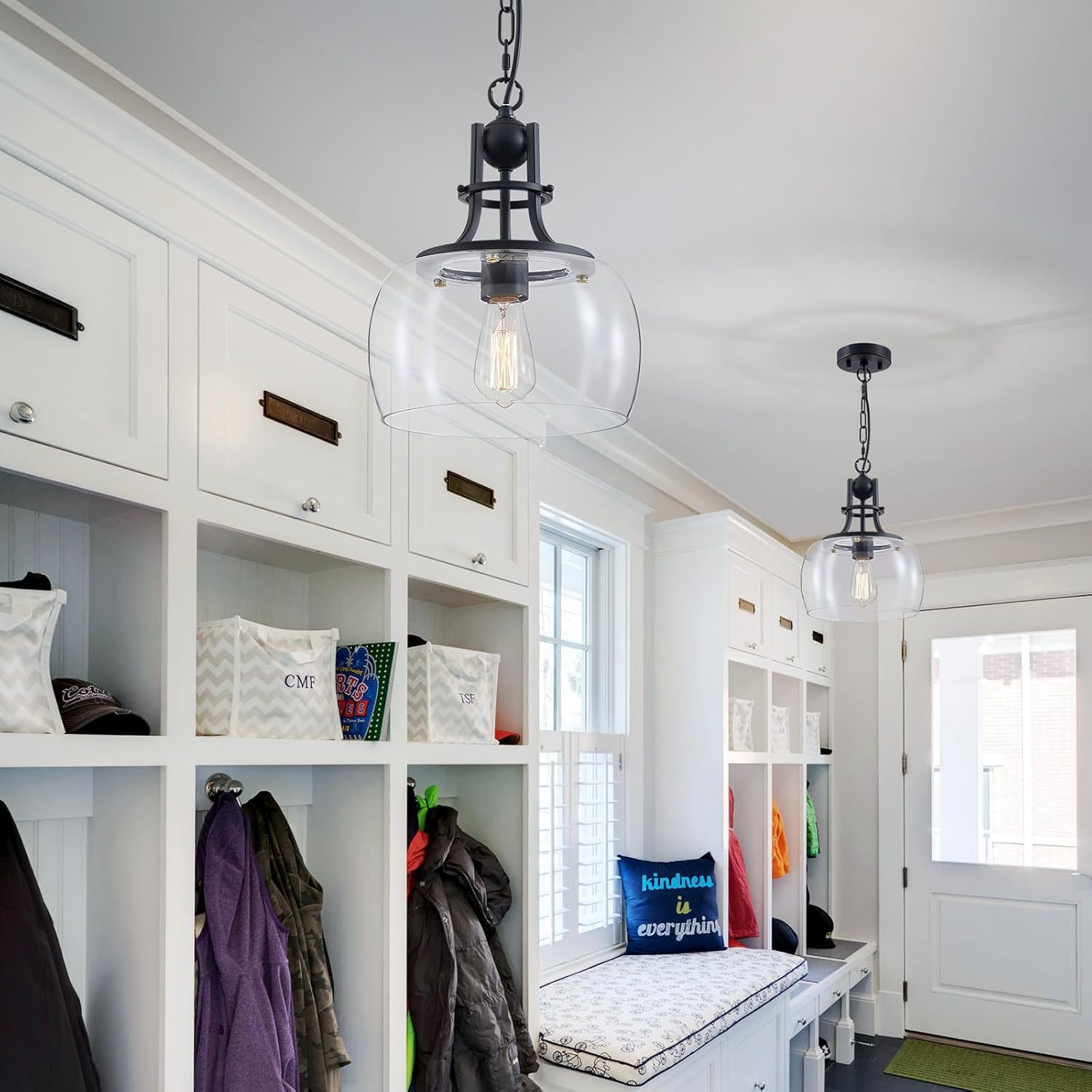 WUZUPS Chandelier Rustic Farmhouse Industrial Round Ceiling Pendant LED Light Fixture with Clear Glass Shades for Dining Room Kitchen Island Foyer Entryway, H 13" x W 10", E26 Base, Black - Image 7