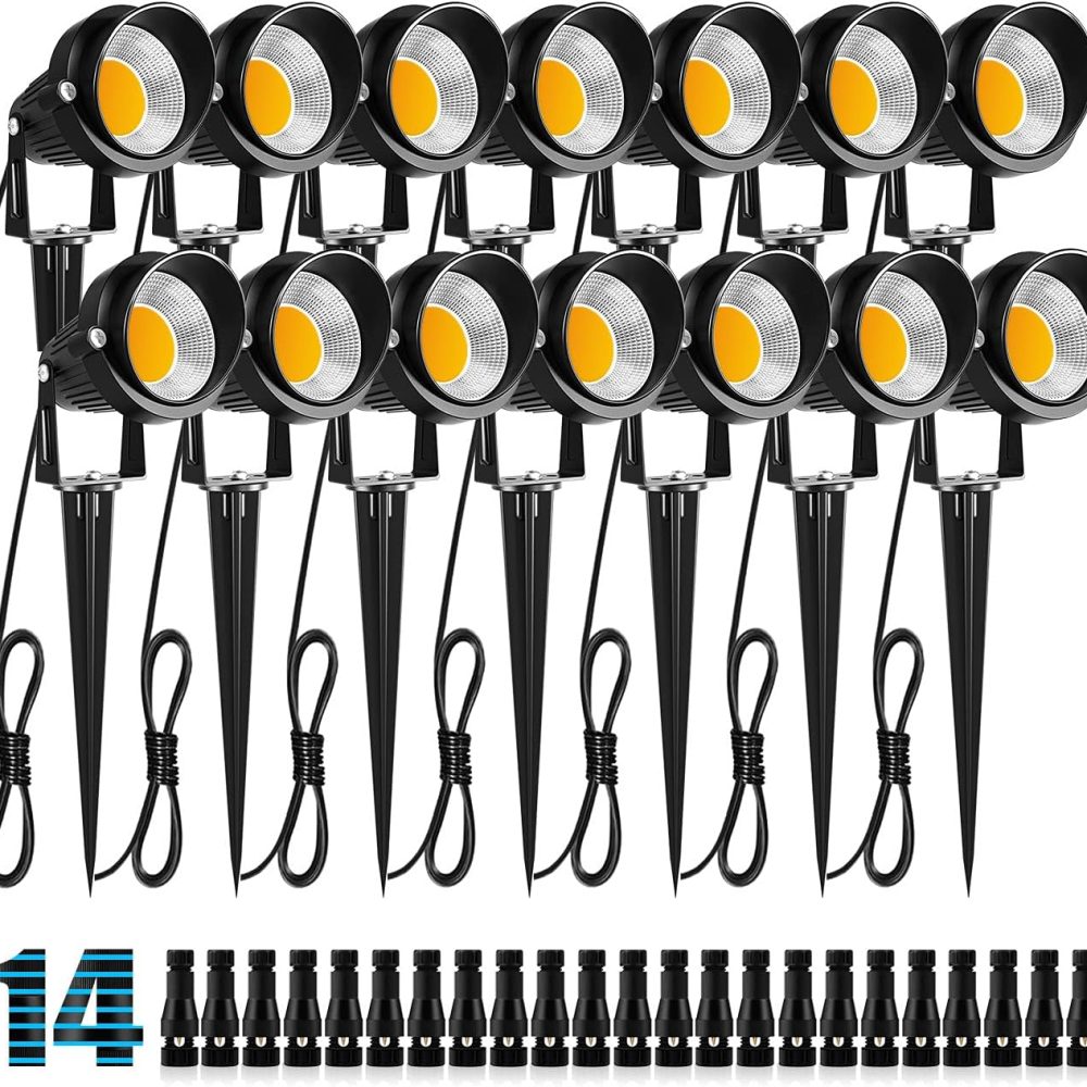 ZUCKEO 10W Low Voltage Landscape Lights LED Landscape Lighting with Connectors, 12V Outdoor Spotlights Yard Garden Pathway Lights, 1000LM Waterproof Warm White Light (14 Pack)