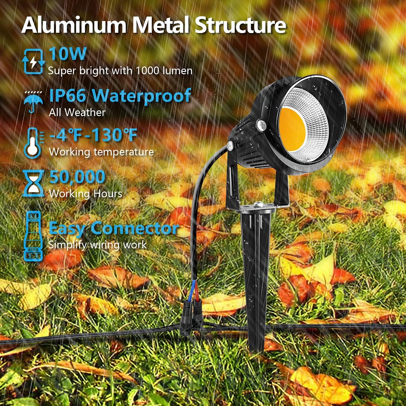 ZUCKEO 10W Low Voltage Landscape Lights LED Landscape Lighting with Connectors, 12V Outdoor Spotlights Yard Garden Pathway Lights, 1000LM Waterproof Warm White Light (14 Pack) - Image 2